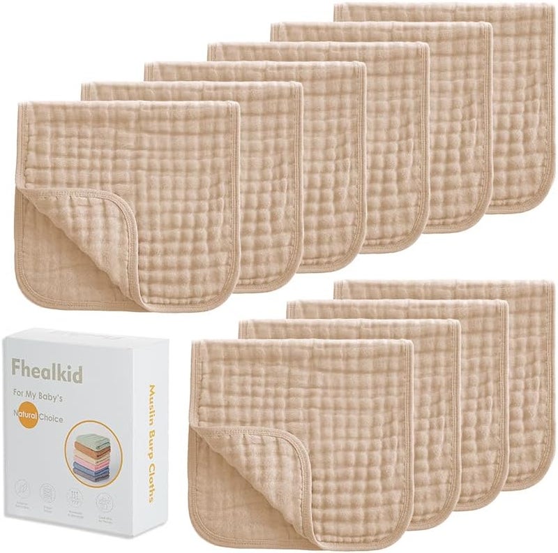 Fhealkid Muslin Burp Cloths Sets Newborn Baby Boy Essentials Must Haves 100% Cotton 10 Pack 22" X 10",6-Layer Baby Bibs & Burp Cloths for Baby Drool and Messes - Soft, Safe & Gentle for Boys & Girls Multi - Image 1
